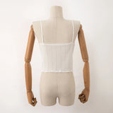 KYLETHOMASW  -  Summer white crop top women jacquard lace trim spaghetti strap cami tops sleeveless breathable relaxed fit causal camisole