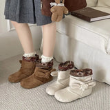KYLETHOMASW  -  French-style bow suede ankle boots new vintage British style, pairs with skirts, Melard slim boots