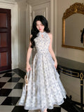 Kylethomasw 2024 New Strapless Sleeveless White Chiffon Long Dress Women French Retro Fairy Tale Princess Dress Elegant Ruffled Fluffy Dress