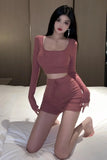 KYLETHOMASW  -  Sweet Hot Girl Pure Sexy Suit Women's Autumn Short Hooded Knitwear High Waist Tight Shorts Two-piece Set Fashion Female Clothes