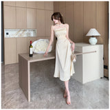 KYLETHOMASW  -  New Solid Color Sling Dress Women's Summer Korean Elegant Lady Pleated Dress Fashion Beach Sexy Backless A-line Dresses