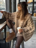 KYLETHOMASW  -  Loose Knitted Women's Sweater High Neck Wide Long Sleeve Female Knitwear Tops 2025 Autumn Winter Fashion Oversized Lady Pullover