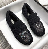 KYLETHOMASW  -  Plus Size 34-43 Women Wool Shoes Winter Warm Cotton Loafers Femmes Lambswool Moccasins Slip On Round Toe Ladies Sheep Fur Flats