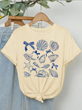 KYLETHOMASW  -  Summer American Retro Y2K Marine Animal Conch Bow Pattern T-shirt Women Tops O-neck Loose Casual Street Short Sleeve Top