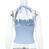 KYLETHOMASW  -  Summer New Bow Lace-up Top Neck Exposed Navel Vest Women
