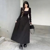 KYLETHOMASW  -  Autumn Long Sleeve Square Collar Sweet and Gentle White Dress for Women Korean Cute Slim Fit Temperament Elegant Long Dress