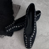 KYLETHOMASW  -  High Quality Faux Suede Flat Mary Jane Shoes Women Fashion Rivets Lace Up Brand Designer Shoes Comfortable Soft Sole Office Shoe
