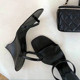 KYLETHOMASW  -  Sexy Wedge Heeled Sandals Women Fashion Slingback Slide Slippers Women Summer Square Toe High Heels Party Dress Shoes Sandalias