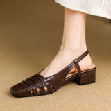 KYLETHOMASW  -  Design 2025 Vintage Women Sandals Square Toe Block Heels 3.5cm Back Buckle Strap Big Size 43 Dating Shoes 31 32