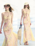 KYLETHOMASW  -  Irregular Lace Patchwork Design Stunning Printed Camisole Dress Summer French Style Sweet Slimmin Long Dress for Women