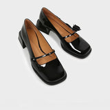 KYLETHOMASW  -  rose flower patent leather shoes woman brand designer sqaure toe pumps female thick heel button strap mary janes talons hauts