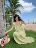 KIylethomasw Summer French Fashion Green Backless Bandage Ruffle Dress Casual Solid High Street Holiday Dresses For Women Vestidos Simple