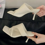 KYLETHOMASW  -  Elegant Thin High Flip Flops Women 2025 Summer Sexy Square Toe Slide Sandals Fashion Brand Designer Mule Pumps zapatos de mujer