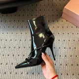 KYLETHOMASW  -  Fashion Patent Leather Belt Buckle Women Ankle Boots Elegant High heels Autumn Winter Chelsea Office Lady Short Booties Shoes