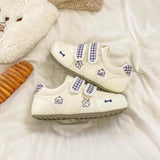 KYLETHOMASW  -  Ladies Sweet Velcro SneakersCartoon PatternEmbroidery Plaid StrapDesign Round Toe Soft Sole Lightweight All‑match Daily Footwear