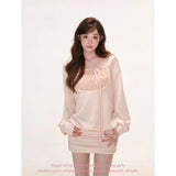 KYLETHOMASW  -  Blush Pink Two Piece Outfit Off Shoulder Cowl Neck Ribbed Knit Mini Dress with Sequin Cami Top Layered Co-ord Set Sweet Sexy Hot