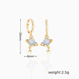 Kylethomasw Fashion Crystal Zirconia Blue Flower Small Hoop Earrings For Women Stainless Steel Pendant Cartilage Earrings Piercing Jewelry