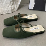 KYLETHOMASW  -  Summer 2025 New Women Flat Slipper Fashion Square Toe Slip On Mules Shoes Soft Flat Heel Outdoor Dress Sandal Slides New Woman