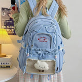 KYLETHOMASW  -  Ruched Lace Bow Ita Mochila Fashion Ins Large Capacity Mochilas Mujer School Bag Star Letter Embroidery Backpack Backpacks