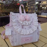 KYLETHOMASW  -  Sweet Cute Pink Lolita Girl Backpack Women Bow Lace Patchwork Large Capacity Daypack Ladies Korean Cartoon Print Mochilas Mujer