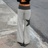 KYLETHOMASW  -  American Five Pointed Star Printed Thin Stripe Flip Waist Chic Pants High Street Spicy Girl Outfit Loose Slimming Wide Leg Pant