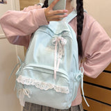 KYLETHOMASW  -  Women's Nylon Lace Bow Backpack Sweet Fresh Aesthetic Daily School Casual Book Bags New Fashion Student Back Packs