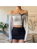 Kylethomasw  -  Woman Knit T-Shirts Slash Neck Tees Patchwork Crop Top Draped Crochet Cozy Simple Top Chic Kawaii Sexy Ins Gyaru Aesthetics