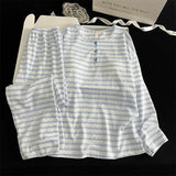 KYLETHOMASW  -  Fashion Striped Print Women's Casual Pyjama Set Spring/Autumn Y2K Simple O-Neck Pullover Top Long Sleeve Two-Piece Set Homewear