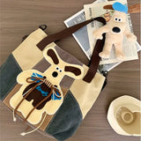 KYLETHOMASW  -  Retro Cute Puppy Tote Bag Women Patchwork Canvas Large Capacity Shoulder Bags Ladies Japanese Y2K Harajuku Cartoon Crossbody Bag