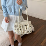 KYLETHOMASW  -  Women's Small Polka Dot Ruched Bow Shoulder Bag Sweet Retro Aesthetic Daily Dating Shopping Underarm Bag New Trend Handbags