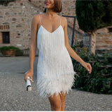 Kylethomasw New Sexy Tassel Sequins Feather Mini Dress Women Spaghetti Strap Stitching Dresses Female Elegant Evening Party Club Dress