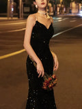 KYLETHOMASW  -  Sexy Sleeveless Velvet Dress Women French Fashion Sequins Long Mermaid Dresses Evening Party Prom One Piece Vestidos Mujer