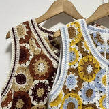 KYLETHOMASW  -  Elegant Style Women's Vintage Floral Crochet Knit Vest Hollow V-Neck Sleeveless Casual All-match Summer New Top