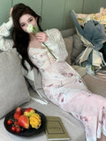 KYLETHOMASW  -  Summer Sweet and Sexy Bodycon Lace Dress for Women V Neck Asymmetrical Hem Slim Fit Spaghetti Strap Tea Dress Y2K Hot Girl Style