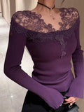 KYLETHOMASW  -  Lace Splicing Knitted Sweater Unique Beautiful Maturi Winter Faion Commute Sle Slim Fit Long Sve  Color