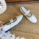 KYLETHOMASW  -  Fashion Rivet Decoration Mary Jane Shoes Retro Square Toe Comfort Soft Sole Ballet Flats Women Belt Buckle Shallow Designer Shoe