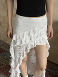 KYLETHOMASW  -  Women Skirt Chic High Waist Lace Layered Ruffle Asymmetric Slant Hem Skirt Daily Outdoor Stroll Fashion Summer New