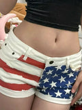 KYLETHOMASW  -  American Retro Star Printed Denim Shorts for Women's Summer Hot Girls Slim Fit Hip Wrap Shorts Fashion Female Clothes