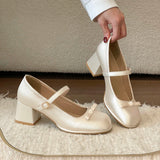 KYLETHOMASW  -  Butterfly-knot Women Mary Jane Shoes Fashion Thick Heel Buckle Strap Dress Shoes Ladies Comfort Spring Autumn Concise Footwear