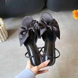 KYLETHOMASW  -  Fashion Butterfly-Knot Ladies Thin Heels Sandals Shoes Female Round Toe Footwear Elegant Women Heeled Sandals Slides Shoes