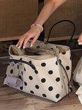 KYLETHOMASW  -  Large Capacity Linen Polka Dot Handbag for Women New Niche Commuting Shoulder Tote Bags
