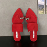 KYLETHOMASW  -  Luxury Fashion Metal Ladies Wedges Slippers Slides Female Sandals Flip flops Pointed Toe Women Heeled Slippers Wedges Shoes