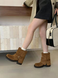 KYLETHOMASW  -  Fashion Metal Buckle Decoration Design Ankle Boots Women High Quality Retro Faux Suede Boots Comfortable Non-Slip Platform Boots