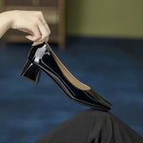 KYLETHOMASW  -  Solid Japanned Leather Pumps Woman Block High Heels Shoes OL Ladies Dress Work Escarpins Femmes Designer Luxury Tacones Mujer