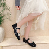 KYLETHOMASW  -  Women Patent Leather Rhinestone Buckle Mary Jane Square Toe Block Heel Dual Strap Casual Summer Office Wedding Party Pumps Shoes