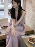 KYLETHOMASW  - Summer Purple Elegant Off Shoulder Loose Pleated Sundress Women New Sleeveless Long Dress Sexy Slim Robe Ladies Clothes Fashion