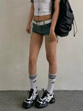 Kylethomasw  Woman Tie-dyed Jean Low Waist shorts Tight Bodycon Denim Button Shorts Patchwork Hot Pockets Pants Streetwear Sexy Gyaru