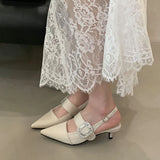 KYLETHOMASW  -  Luxury Fashion Rhinestones Party Ladies Thin Heels Sandals Shoes Female Buckle Footwear Women Medium Heels Sandals Pumps Shoes