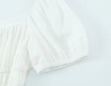 KYLETHOMASW  -  Holiday White Bow O neck Elastic Body Puff Sleeve Long Dress Women Slim Ruched Waist A-lined Swing Dresses Summer Robe Vestidos