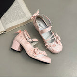 KYLETHOMASW  -  Butterfly-knot Lolita Women Mary Jane Shoes Elegant Round Toe Thick Heel Shoes Ladies Fashion Dress Pumps